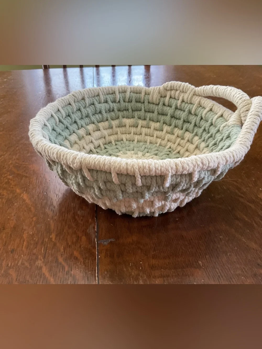 Handwoven Cotton Rope Basket in Sage and Cream